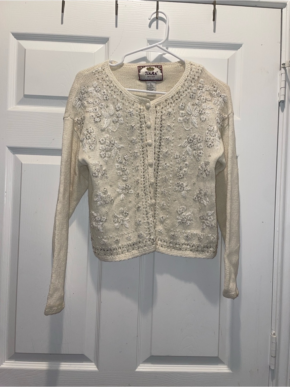 Tiara Ivory Floral Knit Button-Front Cardigan